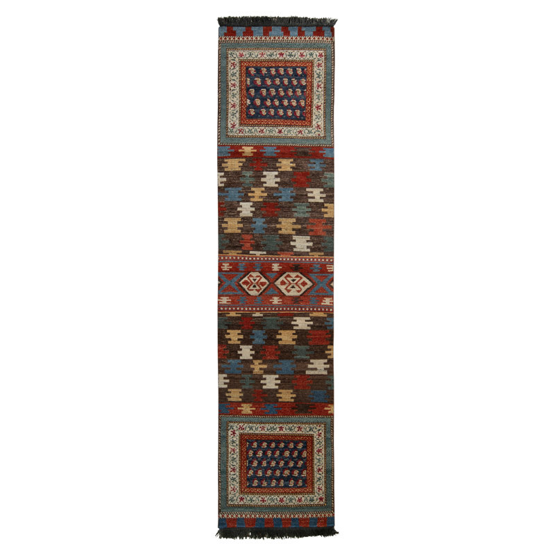 Rug & Kilim's Runner In Beige-Brown All Over Geometric Pattern, Runner 3' x 10'