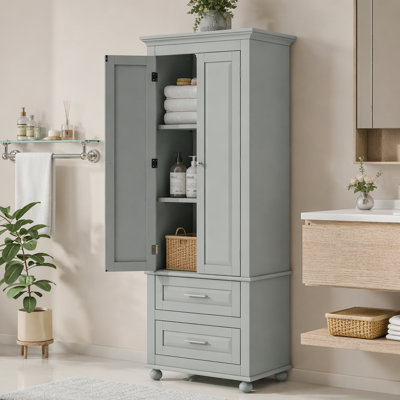 Tall Storage Cabinet with Two Drawers for Bathroom/Office, Grey
