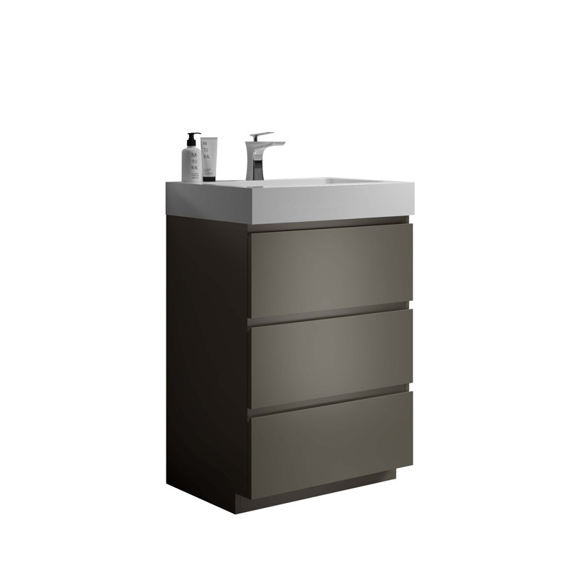 Meuble-lavabo autoportant avec grand lavabo et rangement, Tanné