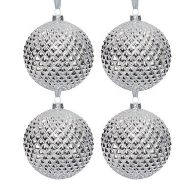 4-Piece Set Metallic 4.75-Inch Glass Ball Christmas Ornaments
