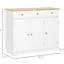 White Kitchen Sideboard Cabinet - With Solid Wood Countertop, 3 Drawers, Doors, Adjustable Shelf Storage And