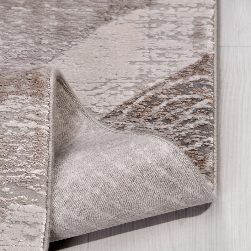 Tapis abstrait beige antidérapant lavable à la machine, Rectangle 5 pi 3 po x 7 pi 7 po