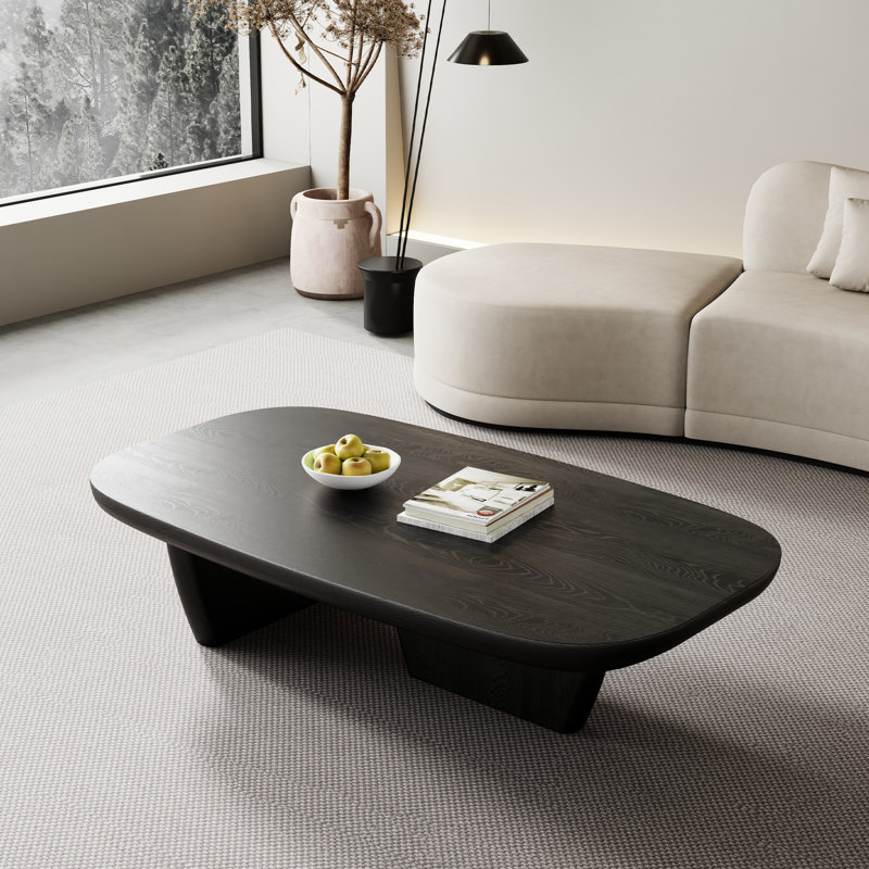 51" Modern Minimalist Double Leg Solid Wood Rectangular Coffee Tables For Living Room, Black