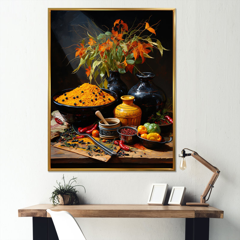 Indian Art Spices Of India 1 - Art mural indien, Encadrement doré, H 40 po x l 30 po