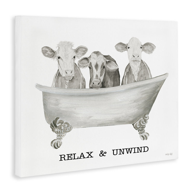 «Relax Unwind Cow Tub Canvas» par Cindy Jacobs, H 16 po x l 20 po