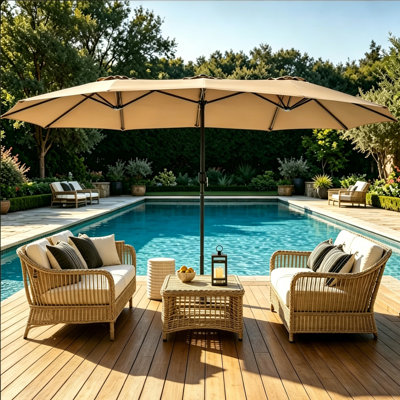 15x9 ft. Large Double Sided Rectangular Patio Market Umbrella with Crank Lift - Heavy Duty Steel Sun Shade