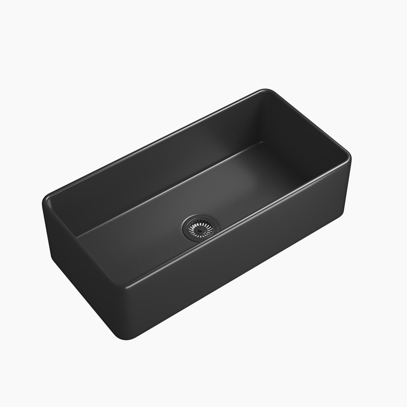 Évier de cuisine à 2 bacs en céramique, H 10 po x l 18 po x P 7 po, Noir mat