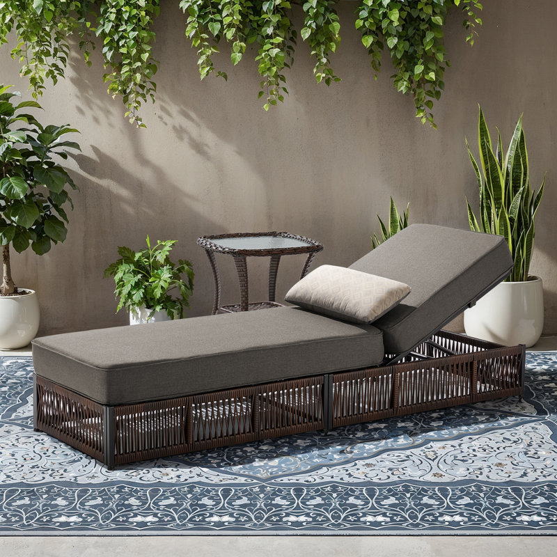 Clybourn Outdoor Poolside Adjustable Wicker Chaise Lounge Chair With Side Table, Gray