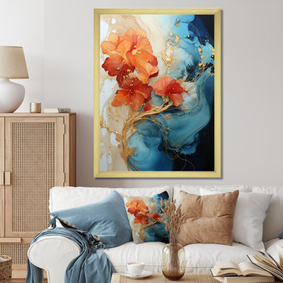 Breelan orange sarcelle abstrait fractal - fractales grand art mural