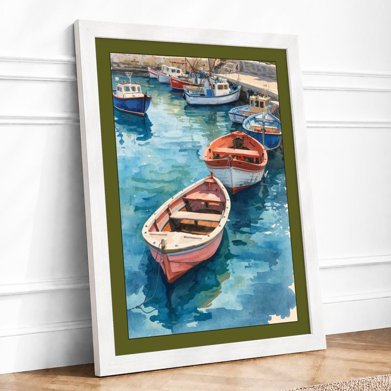 Mediterranean Harbor Coastal - Framed Print, A4 - 29.7 x 21.0 cm, White