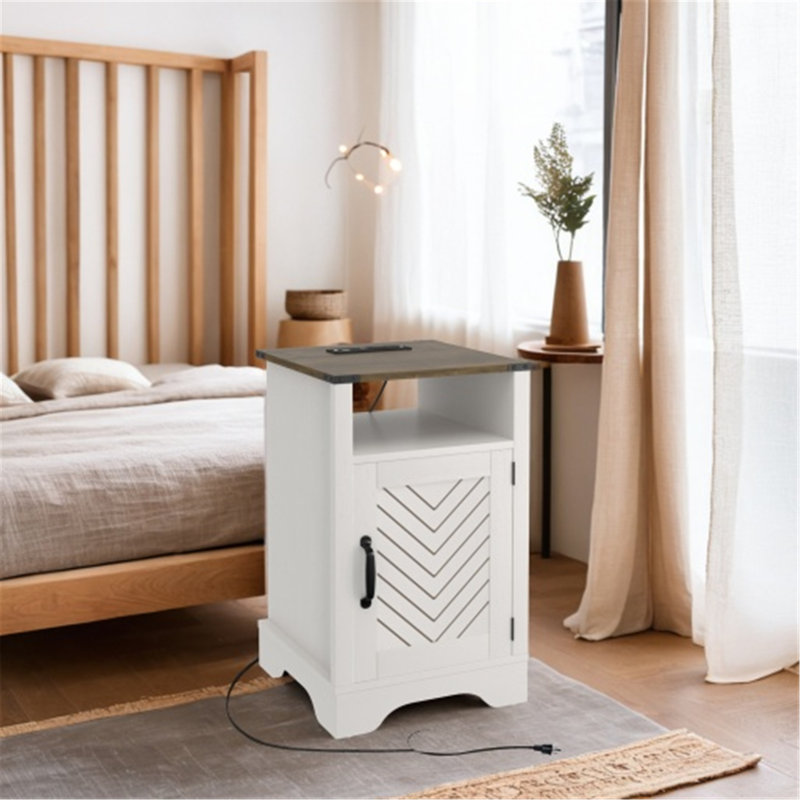 Table de chevet polyvalente en bois avec prises électriques et rangement abondant, Individuel
