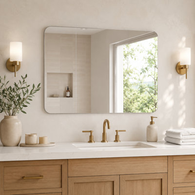Miroir de salle de bain 30 x 40 sans cadre avec coins arrondis en verre incassable pour fixation murale