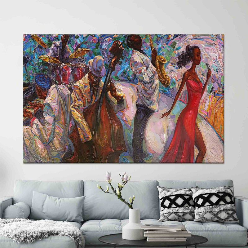 Impression sur toile Elegant African Jazz Singer - Modern Home Decor Art, 1P GoldFramedCanves, 59,1 po H x 82,7 po l