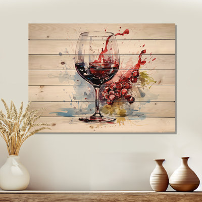 Grape Elegantburgundy Wine I - Wine On Wood Print