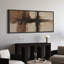 Rustic Cross-Form Brushstroke Abstract in Brown and Black – Large Framed Canvas Master Bedroom Wall Art Print-709870973-709870972