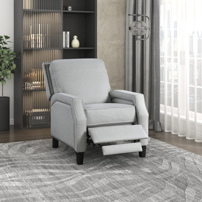 Dutes 30" Transitional Chenille Push Back Reclining Chair with Nailhead Trim & Push-Back Motion by Lark Manor