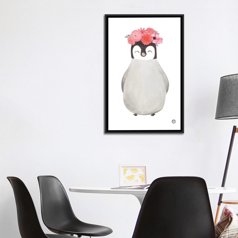 Art pingouin, Toile avec cadre noir, H 40 po x l 26 po x P 1,5 po