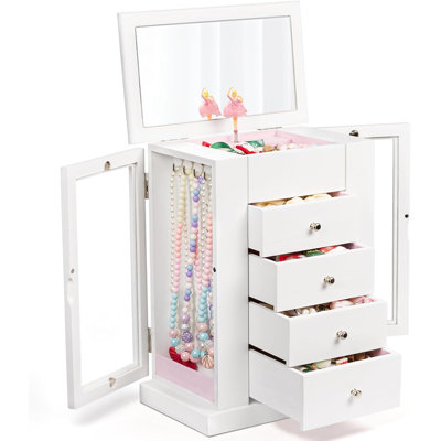 Grand organisateur de boîte à bijoux en bois avec 5 couches, plusieurs compartiments, tiroirs et miroir - parfait pour les colliers, boucles d'oreilles, bagues et bracelets