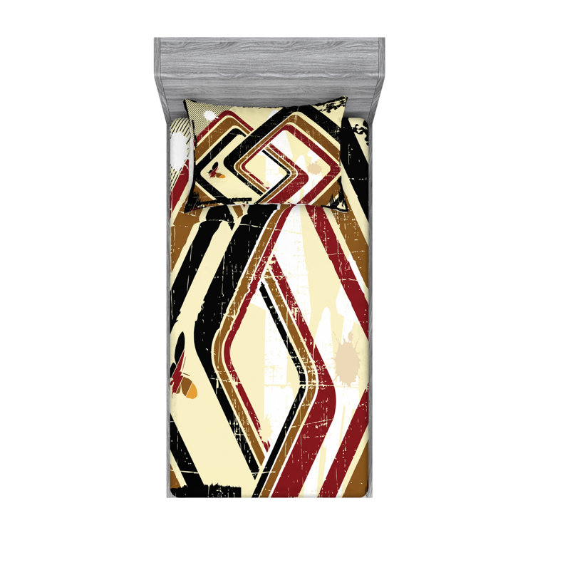 Microfiber Abstract Sheet Set, Twin XL Sheet Set with Fitted Sheet