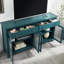 Console avec motif bleu sarcelle. Buffet de rangement, tablettes réglables, buffet télé 65 ", bleu, tablettes et porte vitrée