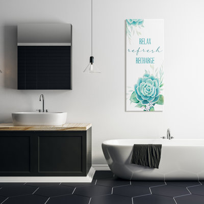 «Relax Refresh Recharge Turquoise Blooming Floral Succulent», impression sur bois