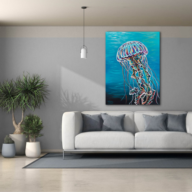 «Colorful Jellyfish 2» par Carolee Vitaletti, art mural sur toile, H 54 po x l 40 po x P 1,5 po