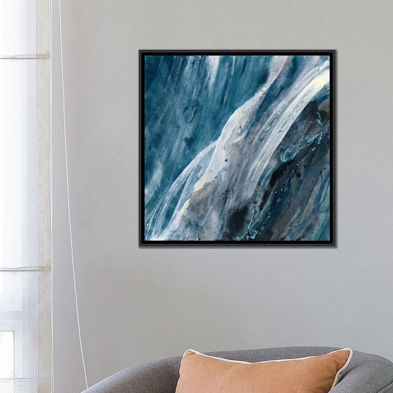 " Indigo Splash " by Albena Hristova, 18" H x 18" W x 1.5" D, Black Framed Canvas, No Matte