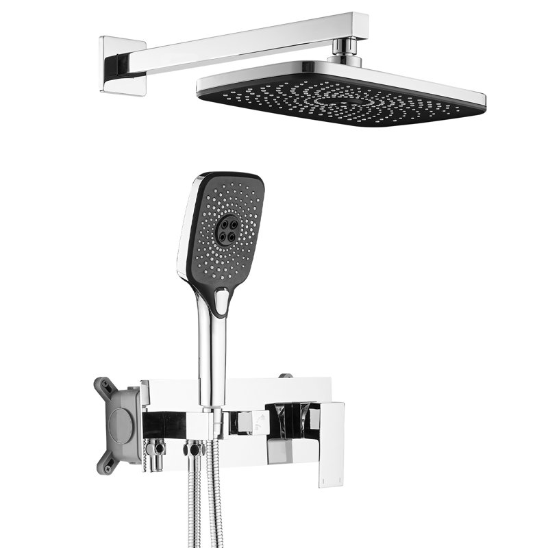 Robinet de douche monocommande à système de pluie 2,5 gallons par minute avec débit réglable et chromé (valve incluse)