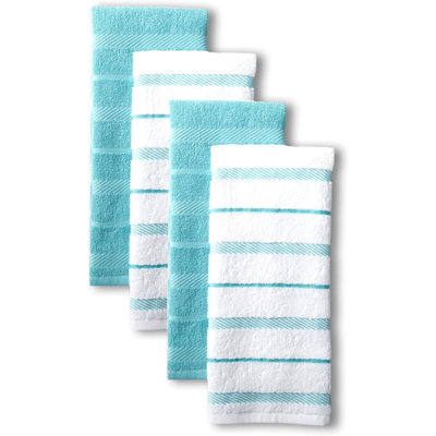 Albany Kitchen Towel 4-Pack Set, Aqua/White