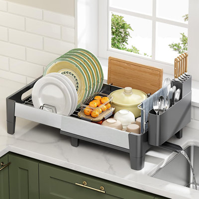 Expandable Dish Drying Rack, Rustproof Stainless Steel & Aluminum Adjustable Capacity