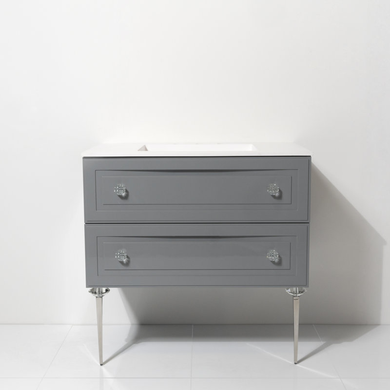 Ensemble de meuble-lavabo simple 42 "avec comptoir à surface solide Safira, Gris, Chrome