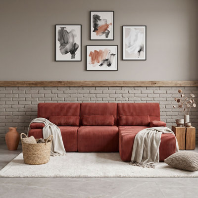 Canapé d'angle modulaire en forme de L 3 places avec assise ergonomique incurvée, coussins d'accoudoirs et oreillers