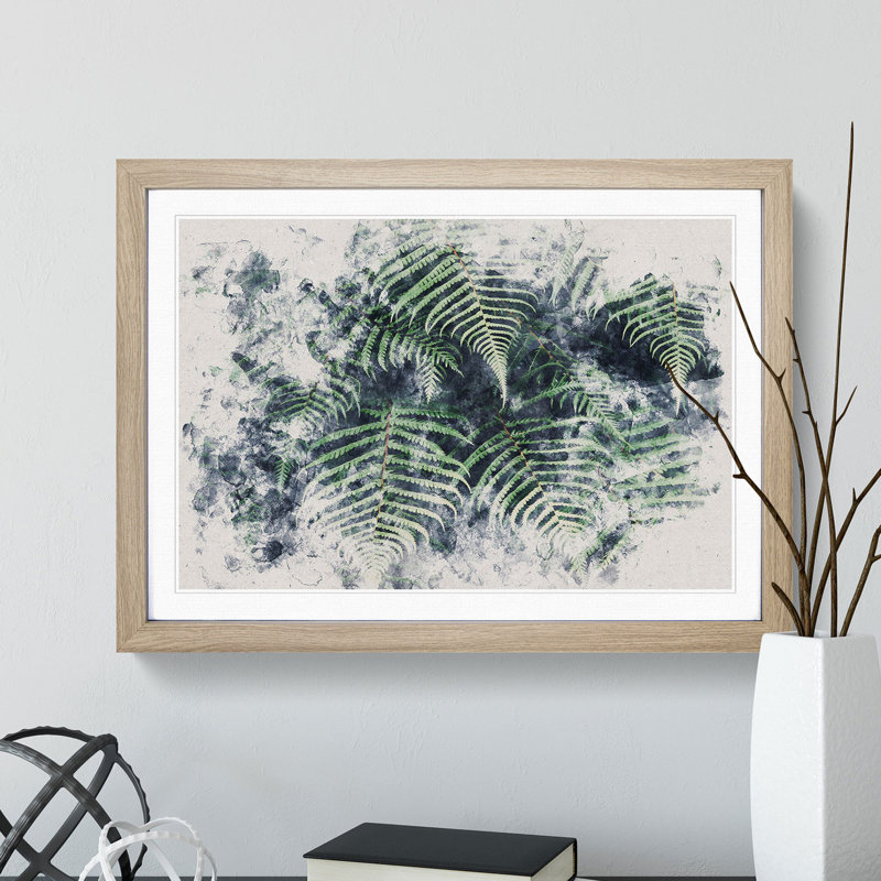 Fern Leaves Vol.1 Watercolour - Picture Frame Graphic Art, Oak, 48cm H x 65cm W x 2cm D