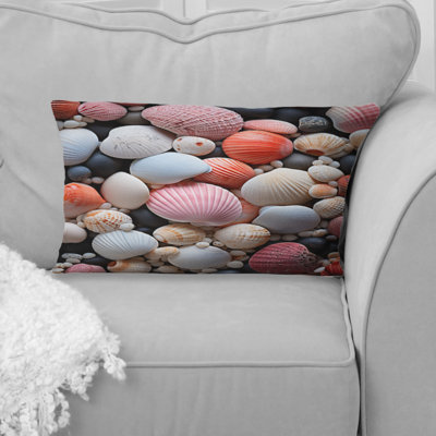 Pink Coral Seashell On The Beach - Coastal Beach Sand Printed Throw Pillow