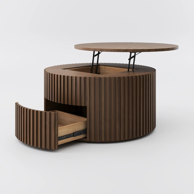 Silva - Lifting Top Round Coffee Table, Walnut, 17.72" H x 39.37" L x 39.37" W