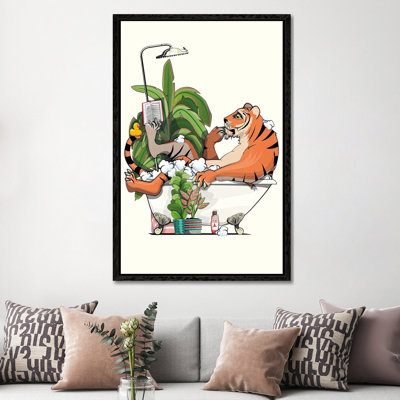 Tiger Reading A Book In The Bath 1 Piece Wall Art on Canvas