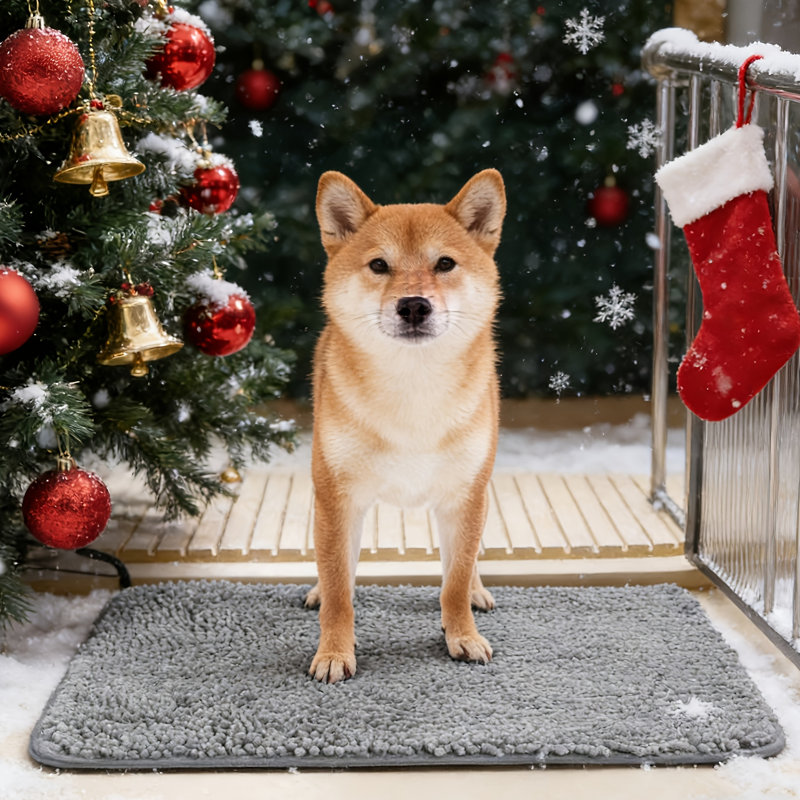 Absorbent Non-slip Dog Door Mat – Washable & Muddy Paw Friendly, 24" L x 17" W, Gray