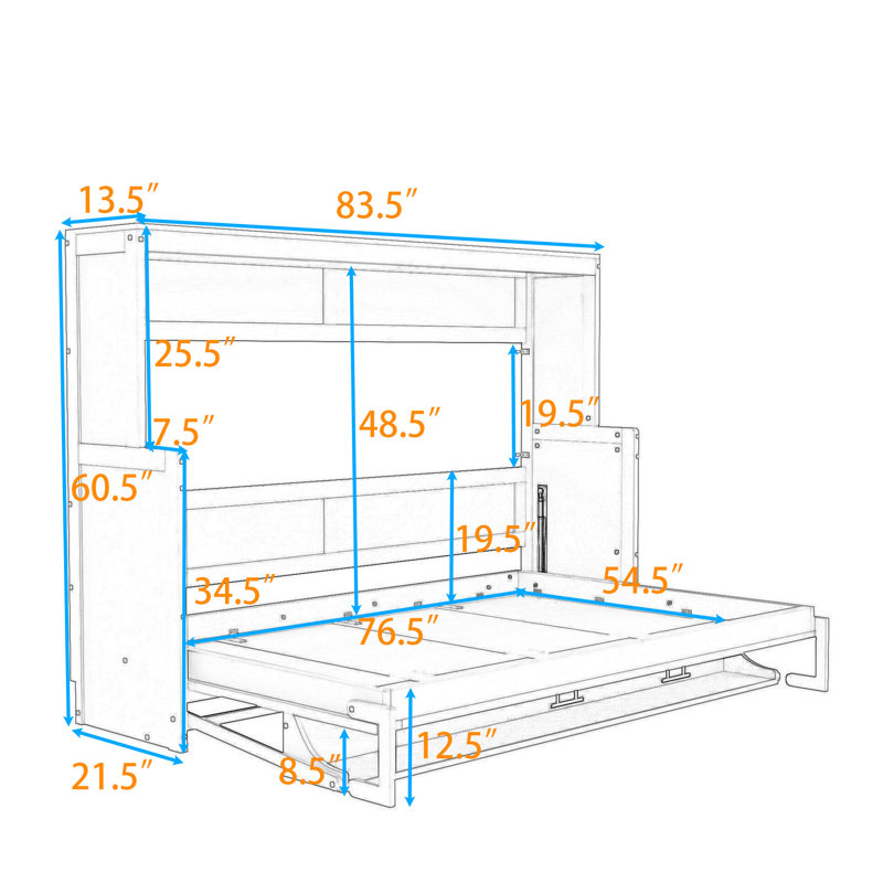 Wakefield Wall Murphy Bed with Integrated Desk, Gray, Full