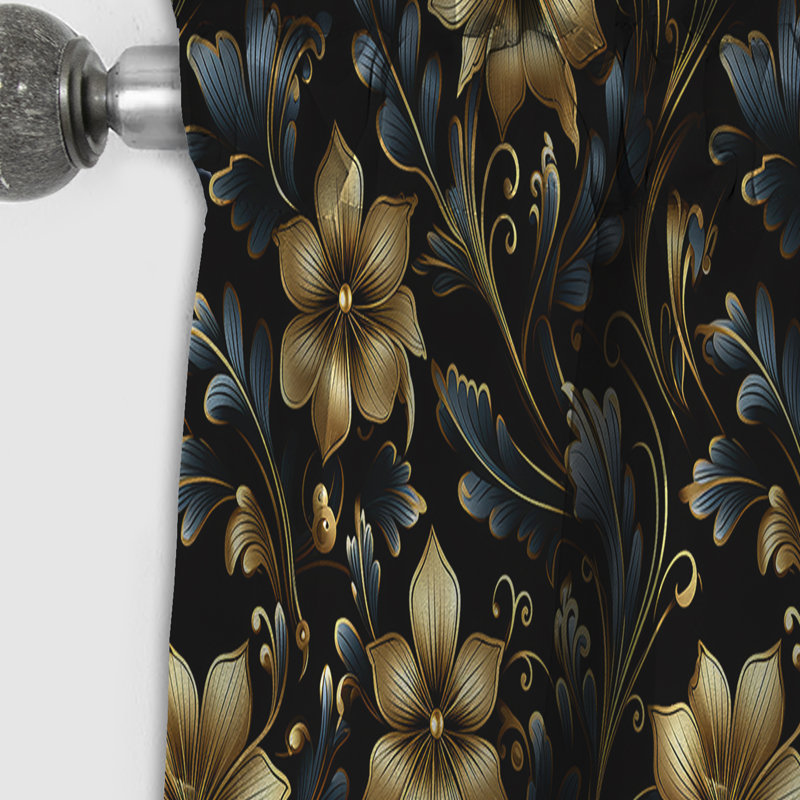 Or et bleu Luxury Damask Symphony III - Rideau damassé - Rideau occultant en velours - 1 panneaux, L 52 po x L 95 po