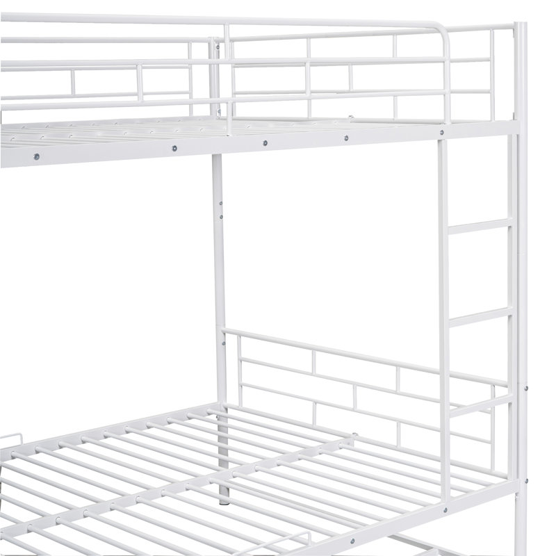 Lit superposé double en métal avec tablette, garde-corps et chambre à coucher pour enfants, Blanc