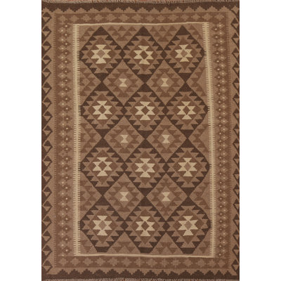 Brown Kilim Reversible Wool Area Rug 5x7