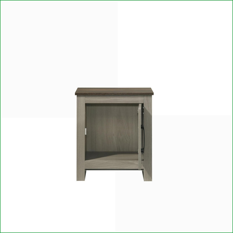Table basse en chêne gris avec rangement, peu encombrante pour le salon, plateau contrastant en noyer