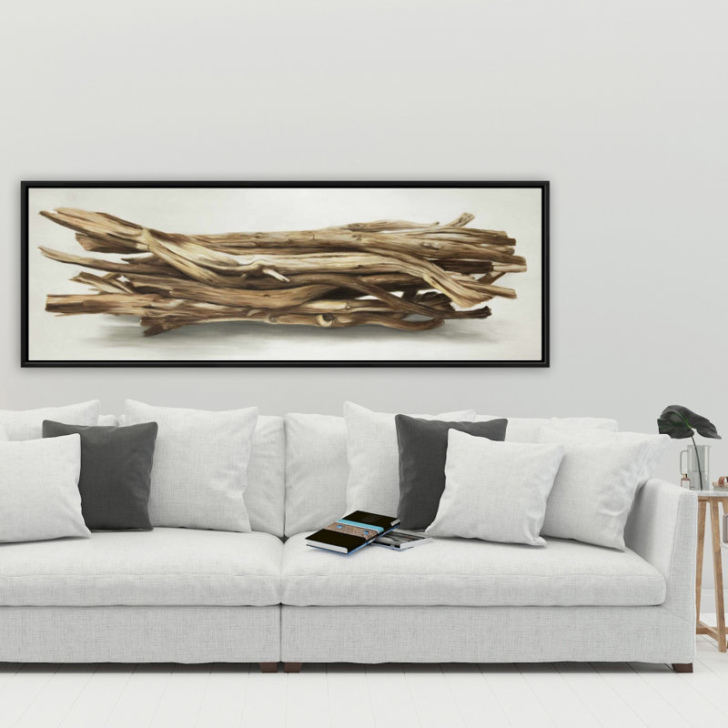 Floated Wood Left by the Sea - Rustic Framed Canvas Art