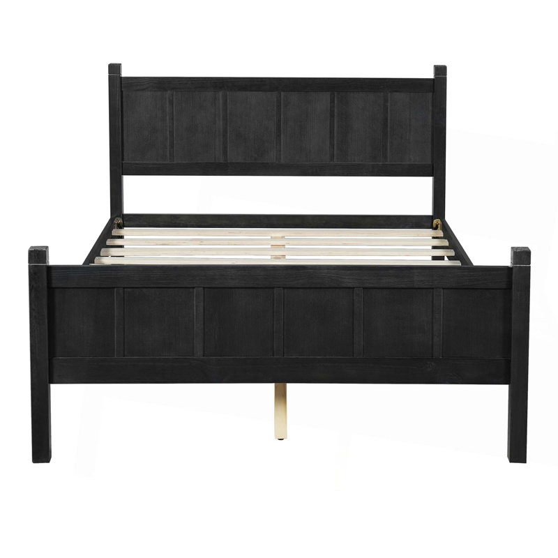 Flat Panel Bed with Headboard & Footboard,Minimalist Modern Platform Bed with Wood Grain Finish, Black, Full