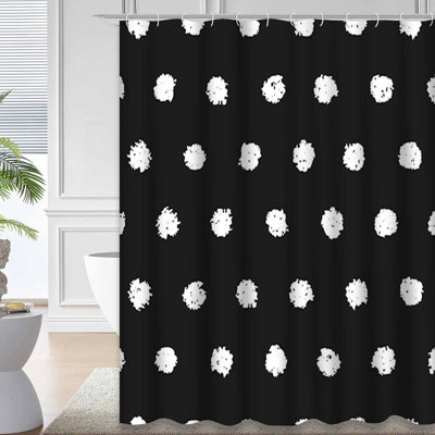 Polka Dot Seamless Pastel White Black Shower Curtain with 12 Hooks
