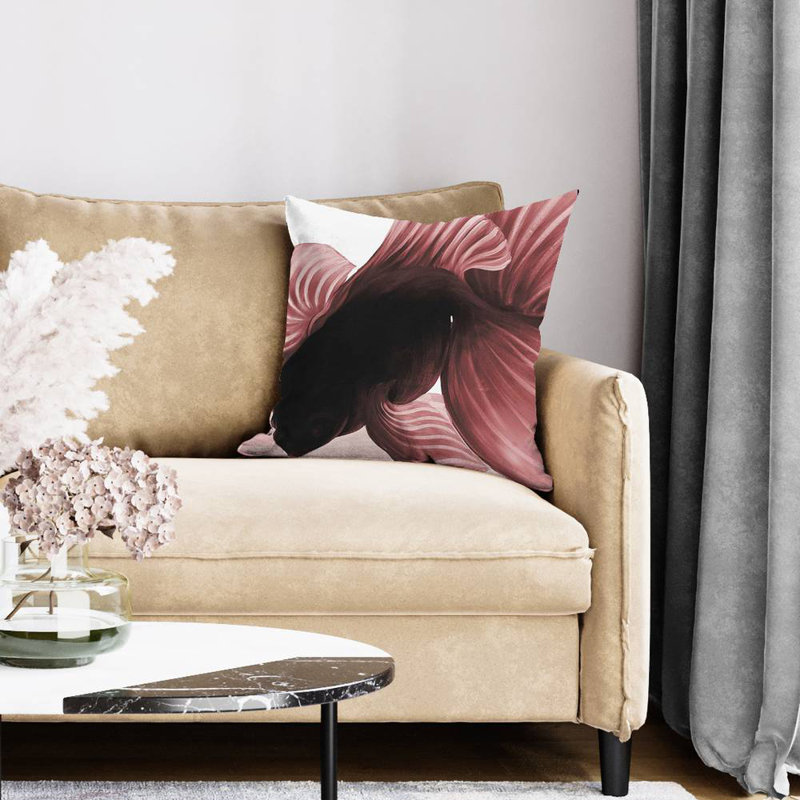 Two red betta - 18"x18" Throw pillow - Poly twill - Print on demand, Red, 18" x 18", Polyester/Polyfill