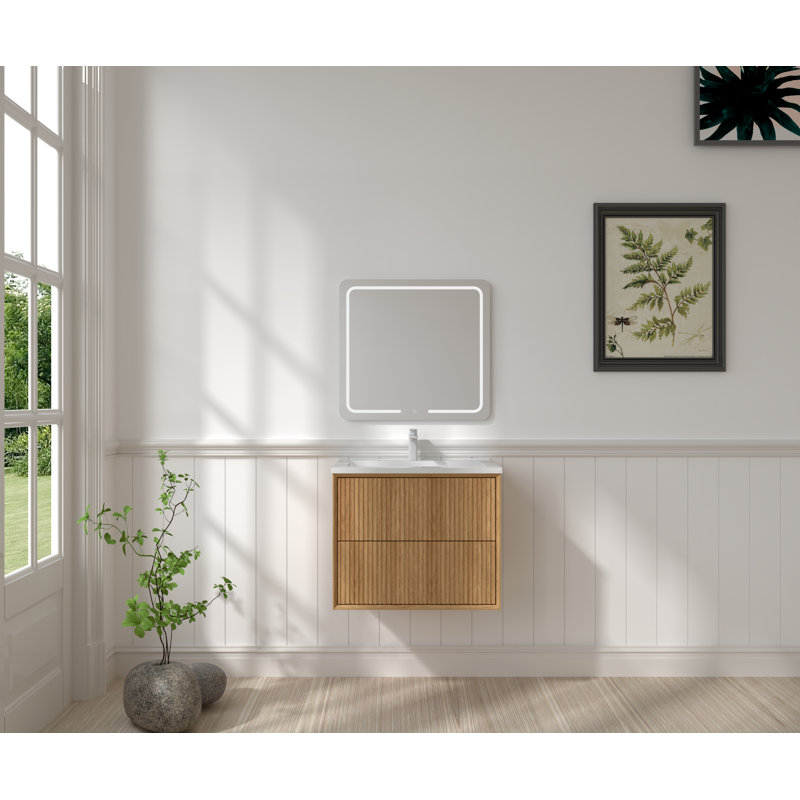 Meuble-lavabo flottant avec lavabo | 23,62 x 18,11 x 19,69 | Contreplaqué | 1 pièce | Meuble-lavabo de salle de bain | Noyer | Conception flottante murale