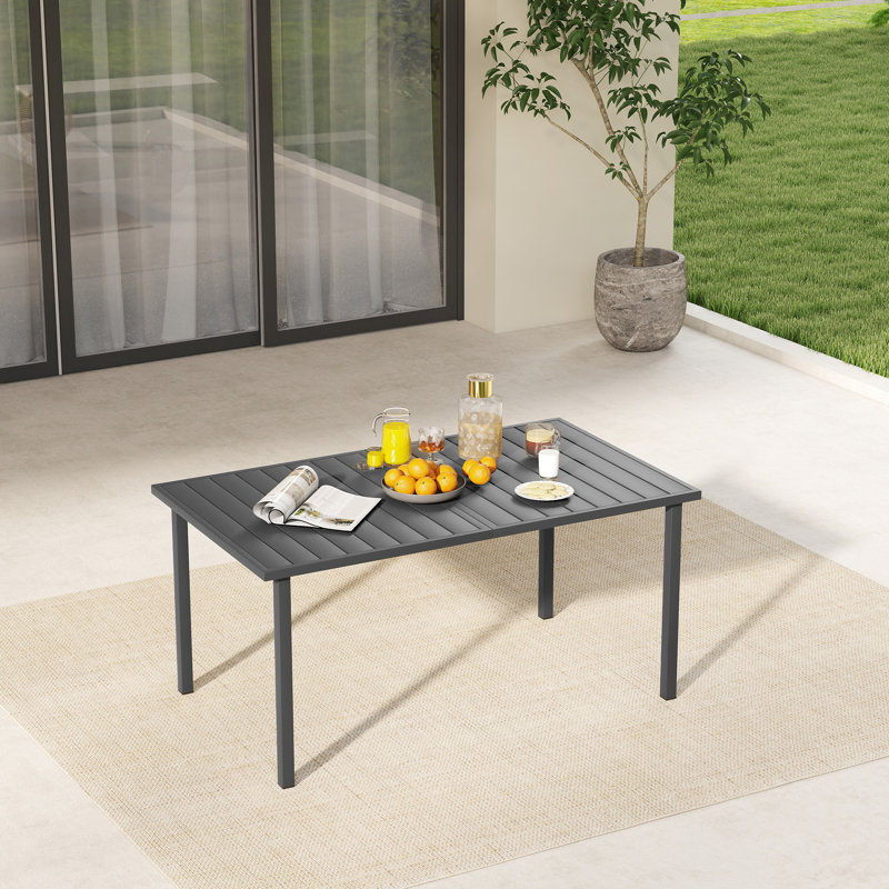 Messer Zestversa 8-Person Rectangular Dark Brown Metal Outdoor Dining Table, 28.3" H x 59.8" W x 35" D, Black