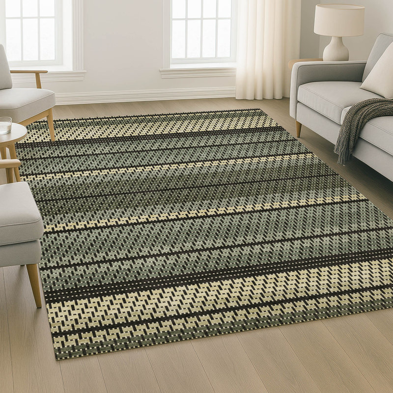 Premium Machine Washable Mayfield AMF2427 Striped Rug, Cactus, 5' x 7'6"