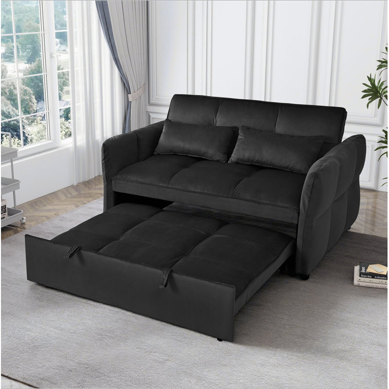 Lit escamotable 3-en-1 avec dossier inclinable et coussins en velours.  Convient aux salons, chambres à coucher, appartements et petits espaces
